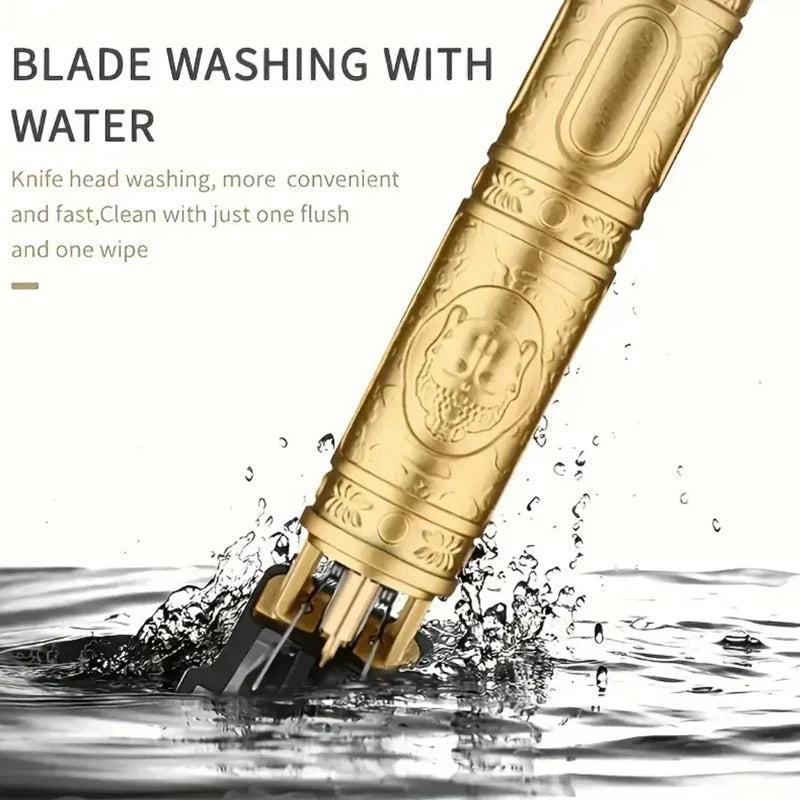 Máquina de Cortar Cabelo Vintage com Estampa de Dragão, Recarregável USB, Aparador de Cabelo T-Blade Profissional para Homens com 4 Pentes Guia