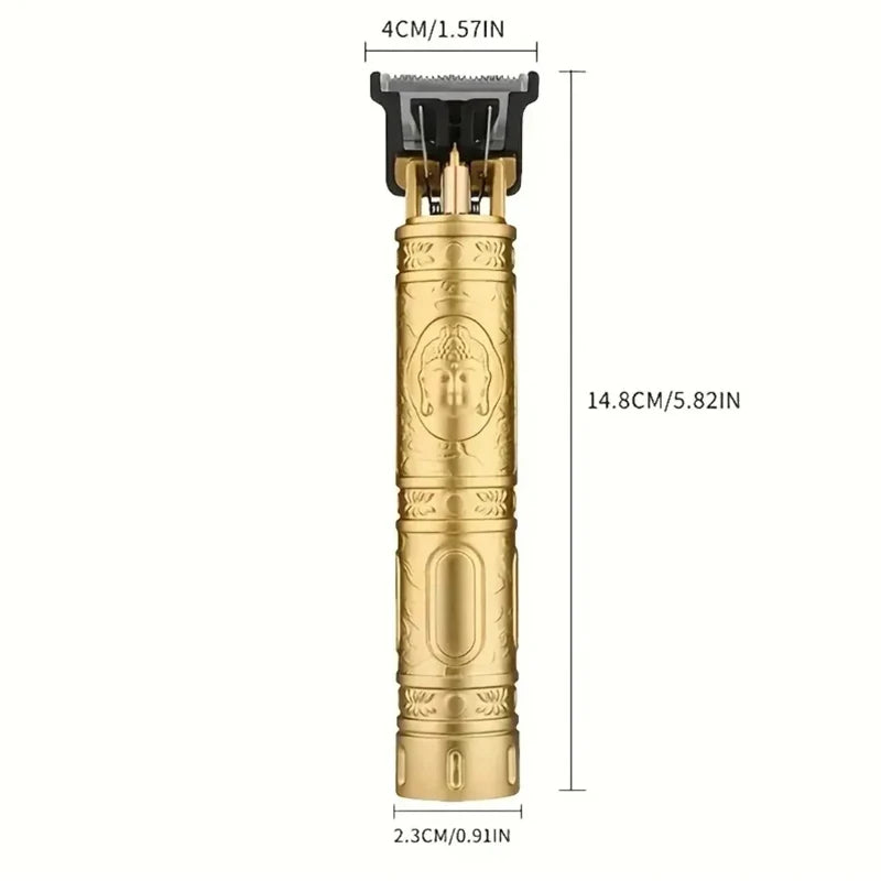 Máquina de Cortar Cabelo Vintage com Estampa de Dragão, Recarregável USB, Aparador de Cabelo T-Blade Profissional para Homens com 4 Pentes Guia