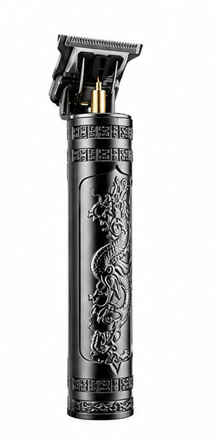 Máquina de Cortar Cabelo Vintage com Estampa de Dragão, Recarregável USB, Aparador de Cabelo T-Blade Profissional para Homens com 4 Pentes Guia