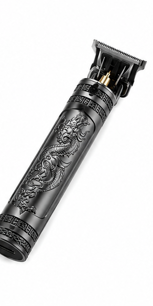 Máquina de Cortar Cabelo Vintage com Estampa de Dragão, Recarregável USB, Aparador de Cabelo T-Blade Profissional para Homens com 4 Pentes Guia